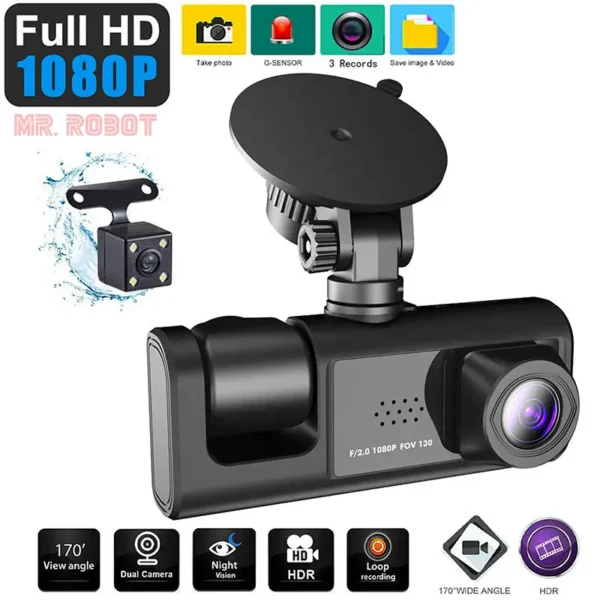 Dash Camera Full HD 1080P avec 3 Caméras – Sécurité et Enregistrement à 360° | MrRobot.ma – Image 6